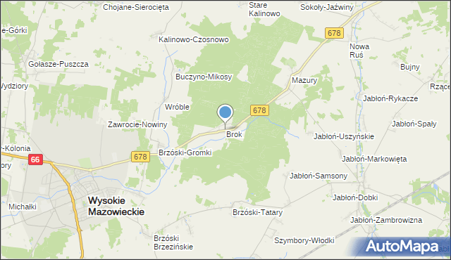 mapa Brok, Brok gmina Wysokie Mazowieckie na mapie Targeo